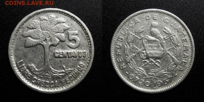 МОНЕТЫ МИРА 05-19 - Гватемала – 5 сентаво (1957) (Ag)
