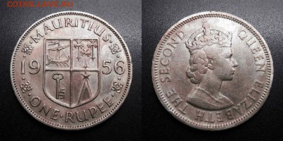 МОНЕТЫ МИРА 05-19 - Брит. Маврикий – 1 рупия (1956) «Елизавета II» (XF) У1