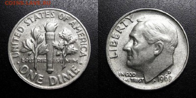 МОНЕТЫ МИРА 05-19 - США – 1 дайм (1969 D) «Франклин Рузвельт»