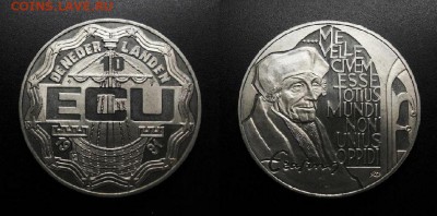 МОНЕТЫ МИРА 05-19 - Нидерланды – 10 экю (1991) «Эразм Роттердамский – философ» №1