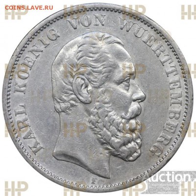 Вюртемберг 5 марок 1875 - аверс