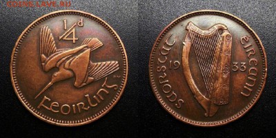 МОНЕТЫ МИРА 05-19 - Ирландия – 0,25 пенни (фартинг) (1933) «Вальдшнеп» У1