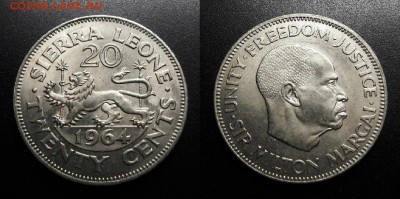 МОНЕТЫ МИРА 05-19 - Сьерра-Леоне – 20 центов (1964) (d-27мм) (UNC) У1