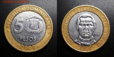 МОНЕТЫ МИРА 05-19 - Доминиканская Республика – 5 песо (2007) «Данило Медина Санчес – президент Доминиканы» (бм)