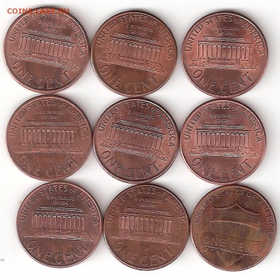 США: 1 цент - 9шт. разные - 1 cent A-9st