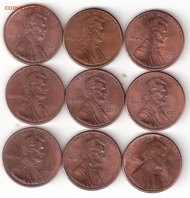 США: 1 цент - 9шт. разные - 1 cent P-9st