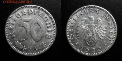 МОНЕТЫ МИРА 05-19 - Германия (3-й Рейх) – 50 рейхспфеннигов (1940 D) алюм.
