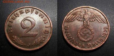 МОНЕТЫ МИРА 05-19 - Германия (3-й Рейх) – 2 рейхспфеннига (1939 J) бронза
