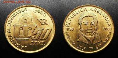 МОНЕТЫ МИРА 05-19 - Аргентина – 50 сентаво (2000) «Хосе де Сан-Мартин»