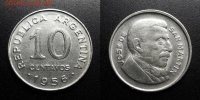 МОНЕТЫ МИРА 05-19 - Аргентина – 10 сентаво (1956) «Хосе де Сан Мартин»