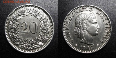 МОНЕТЫ МИРА 05-19 - Швейцария – 20 раппенов (1943) №1
