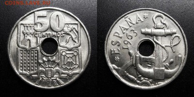 МОНЕТЫ МИРА 05-19 - Испания – 50 сентимо (1963(65)) «Якорь» №2