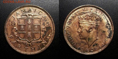 МОНЕТЫ МИРА 05-19 - Брит. Ямайка – 1 фартинг (1945) «Георг VI» ник.-лат. (XF+) У1-1