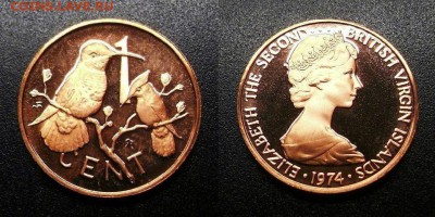 МОНЕТЫ МИРА 05-19 - Брит. Виргинские острова – 1 цент (1974) «Колибри» (proof) У1