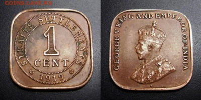 МОНЕТЫ МИРА 05-19 - Стрейтс Сетлментс – 1 цент (1919) «Георг V» (XF) Н1