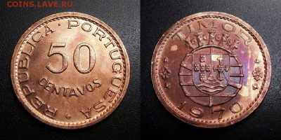 МОНЕТЫ МИРА 05-19 - Португ. Тимор – 50 сентаво (1970) бронза (аUNC) Н1