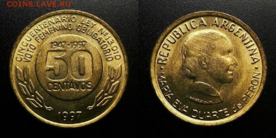 МОНЕТЫ МИРА 05-19 - Аргентина – 50 сентаво (1997) «Мария Эва Дуарте де Перон – первая леди Аргентины» У1