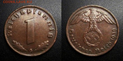МОНЕТЫ МИРА 05-19 - Германия (3-й Рейх) – 1 рейхспфенниг (1939 G) бронза №1
