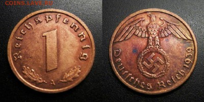 МОНЕТЫ МИРА 05-19 - Германия (3-й Рейх) – 1 рейхспфенниг (1939 А) бронза №8