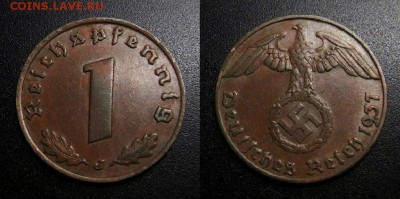 МОНЕТЫ МИРА 05-19 - Германия (3-й Рейх) – 1 рейхспфенниг (1937 J) бронза