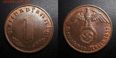 МОНЕТЫ МИРА 05-19 - Германия (3-й Рейх) – 1 рейхспфенниг (1937 А) бронза №5
