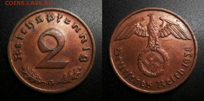 МОНЕТЫ МИРА 05-19 - Германия (3-й Рейх) – 2 рейхспфеннига (1938 G) бронза