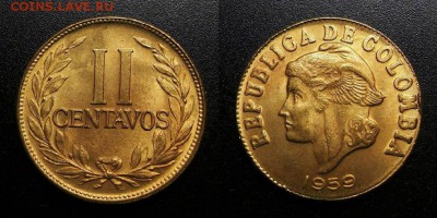 МОНЕТЫ МИРА 05-19 - Колумбия – 2 сентаво (1959) алюм.-бронза (UNC) У1