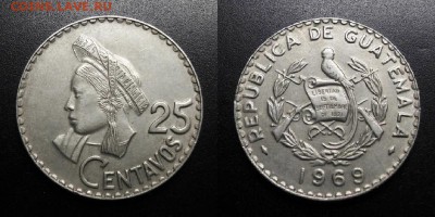 МОНЕТЫ МИРА 05-19 - Гватемала – 25 сентаво (1969) «Индеец» (d-27мм) (UNC) У1
