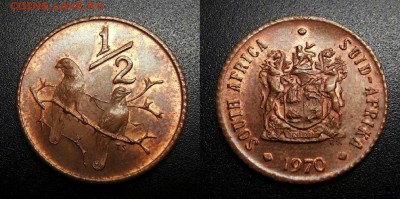 МОНЕТЫ МИРА 05-19 - ЮАР - 0,5 цента (1970) «Воробьи; старый герб» У1