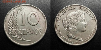 МОНЕТЫ МИРА 05-19 - Перу – 10 сентаво (1918) медь-ник. (XF) У1