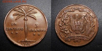 МОНЕТЫ МИРА 05-19 - Доминиканская Республика – 1 сентаво (1956) «Пальма» бронза (XF) У1