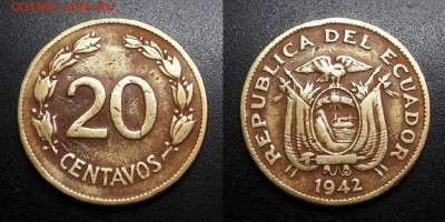 МОНЕТЫ МИРА 05-19 - Эквадор – 20 сентаво (1942) лат. У1