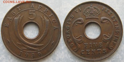 Брит Вост Африка 5 центов 1939  до 19-05-19 в 22:00 - Брит Вост Африка 5 центов 1939 KN    8891