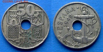 Испания - 50 сентимо 1949 года (Якорь) до 20.05 - Испания 50 сентимо 1949