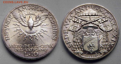 Ватикан 5 и 10 лир 1939 г. Оценка. - Italy_Ватикан_10лир_1939_Sede