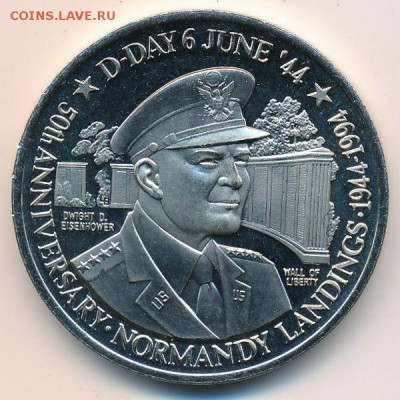 Теркс и Кайкос 5 крон 1994 ВТОРАЯ МИРОВАЯ ВОЙН ЭЙЗЕНХАУЭР - shajba_terks_i_kajkos_5_kron_1994_vtoraja_mirovaja_vojna_d_day_duajt_d_ejzenkhauer_unc