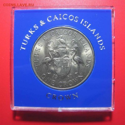 Теркс и Кайкос 1 крона 1969 герб Фламинго в памятной коробке - krona_shajba_terks_i_kajkos_1_krona_1969_gerb_flamingo_v_pamjatnoj_korobke