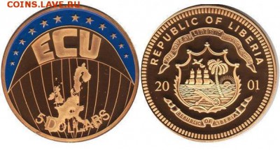 Либерия 5$ долларов 2001 Экю Валюта Европы - 565298b