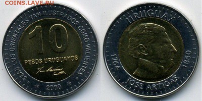 биметалл Уругвай 10 песо 2000 UNC - bimetall_urugvaj_10_peso_2000_unc