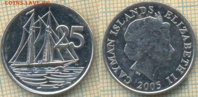 Каймановы острова 25 центов 2005 г., до 30.05.2019 г. 22.00 - Каймановы острова 25 центов 2005  6090