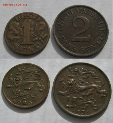 ЭСТОНИЯ 1 крона 1934, 2 сента 1934, 1 сент 1929. 31.05.2019 - 010.JPG