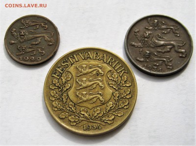 ЭСТОНИЯ 1 крона 1934, 2 сента 1934, 1 сент 1929. 31.05.2019 - 004.JPG