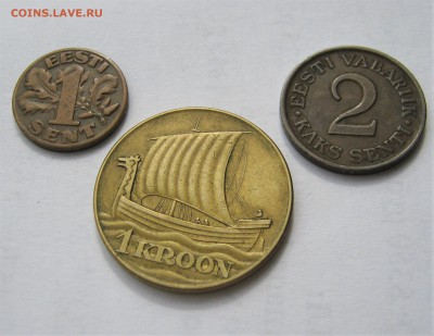 ЭСТОНИЯ 1 крона 1934, 2 сента 1934, 1 сент 1929. 31.05.2019 - 001.JPG