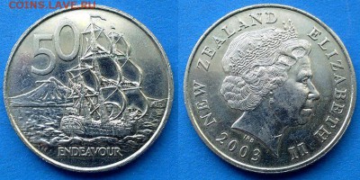 Новая Зеландия - 50 центов 2003 года (Парусник) до 1.06 - Новая Зеландия 50 центов 2003