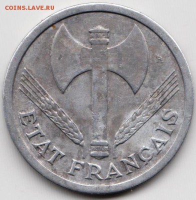 Франция 2 франка 1943 г. до 24.00 02.06.19 г. - 016