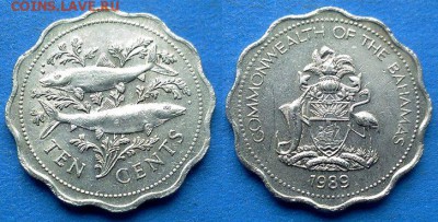 Багамы - 10 центов 1989 года (Рыбы) до 6.06 - Багамы 10 центов 1989