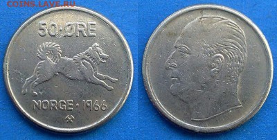 Норвегия - 50 эре 1966 года (Собака) до 6.06 - Норвегия 50 эре 1966