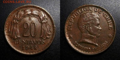 МОНЕТЫ МИРА 05-19 - Чили – 20 сентаво (1948) (XF+) У1