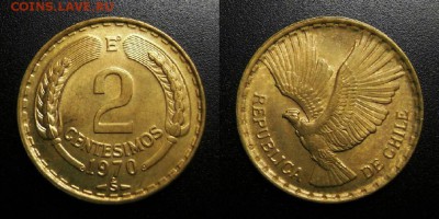 МОНЕТЫ МИРА 05-19 - Чили – 2 сентесимо (1970) «Кондор» алюм.-бронза (aUNC) У1