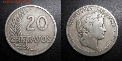 МОНЕТЫ МИРА 05-19 - Перу – 20 сентаво (1926) медь-ник. Н1